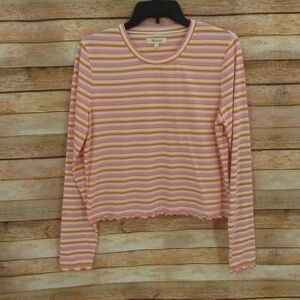 Madewell Stripe Crew Neck Ruffle Edge Crop Top L